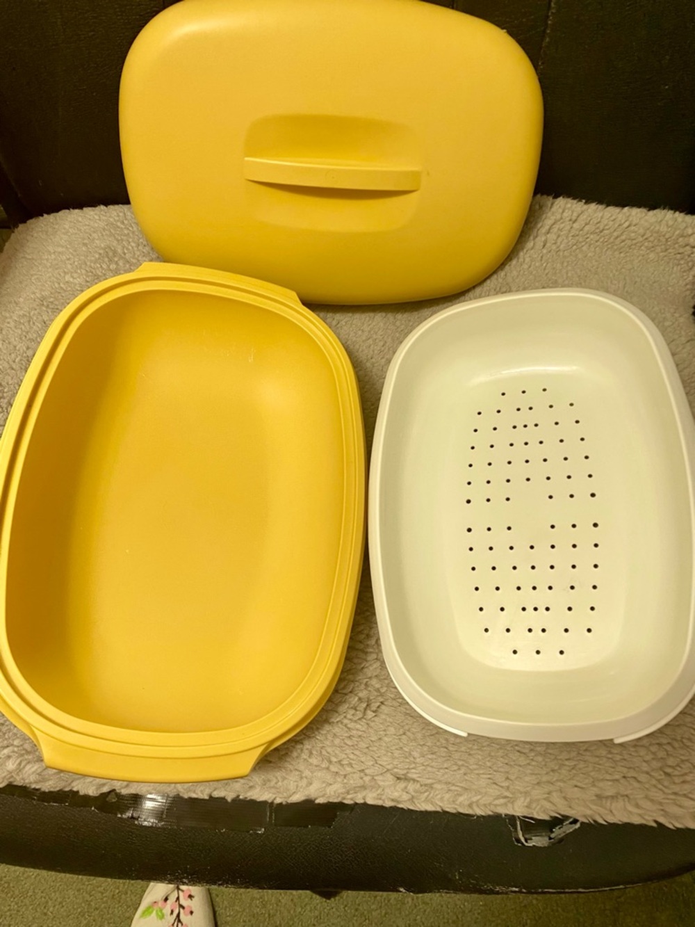 Harvest Gold 3 piece Tupperware Vegetable steamer storage serving bowl vintage - Picture 3 of 3